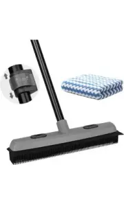 Pet Hair Removal Rubber Broom with Squeegee, Carpet Rake for Pet Hair