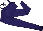 [SHERCHPRY] Gym Clothes Women's Yoga Leggings Tummy Control Leggings and Bra Set for Workout Dark Blue