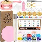 Tanstic 474Pcs Wax Seal Stamp Kit, Includes 15 Colors Wax Seal Beads, Wax Stamps, Wax Warmer, Wax Seal Spoon, Candles, Metallic Pens, Mat, Wax Seal Kit for Letter Sealing, Craft Decoration