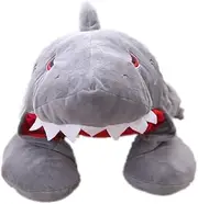 JOINPAYA Shark Shape Hooded Neck Pillow for Travel Unique Shark Cap for Neck Support Funny Cosplay Hat Stuffed for Parties Photo Props Comfortable Headwear