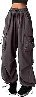 [Uillui] Teen Girls Y2K Cargo Parachute Pants Baggy Wide Leg Casual Track Pants Elastic Waist Lightweight Joggers Hiking Pants