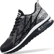 [Autper] Mens Air Athletic Running Tennis Shoes Lightweight Sport Gym Jogging Walking Sneakers US 6.5-US12.5, Black/White, 8