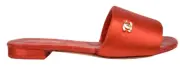 Chanel 22P Red Satin CC Gold Logo Quilted Leather Slide Mule Sandal Flop Flat 37