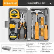 GGP Yellow 24 Piece Household Tool Set, Complete Home Repair Kit With Tape Measure, Pliers, Screwdrivers, Hammer, And 12 Bits Set
