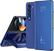 Case for Samsung Galaxy Z Fold 5/Z Fold 4 5G, Smart Clear View Window Flip Mirror Case Full Body Protection Translucent Shell Plating PC Shockproof Cover