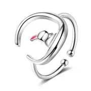 3PCS Copper Women's Fashion Jewelry Moon Bunny Ring Adjustable Size Open Ring