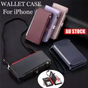 For iPhone 16 15 14 13 12 11 Pro XS Max 7 8 Plus Case Wallet Leather Cover Strap