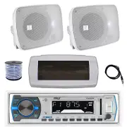 Pyle Marine Receiver, Cover, Antenna,Wire, 2x 5.25" 600W Bluetooth White Speaker