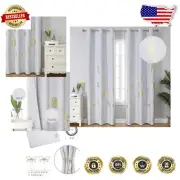 Light Filtering Greyish White Curtains - 2 Panels with Palm Leaf Design, 42x96