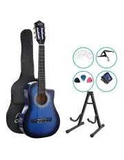 [Alpha] 34 Inch Classical Guitar Wooden Body Nylon String with Stand in Blue