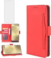 [Asuwish] Compatible with Samsung Galaxy S24 5G Wallet Case and Tempered Glass Screen Protector Card Holder Stand Leather Flip Cell Phone Cover for S 24 24S GS24 G5 Women Men Red