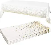 4 Pack Disposable Plastic Tablecloth, Gold Stamping Dot Rectangular Table Cloth,disposable tablecloths for Indoor or Outdoor Tables Party Decorations, Birthdays, Wedding, 137x 274cm (54" x 108")White