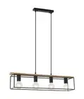 Retro Interior Rectangular Frame Wood with Black Hardware Pendant Light