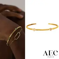 在飛比找博客來優惠-AEC PARIS 巴黎品牌 幸運草粉鑽手環 可調式簡約金手