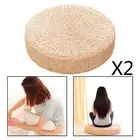 2x Handcrafted Knitted Straw Flat Seat Cushion Pouf Tatami Cushion Mat