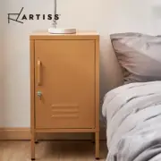 Artiss Bedside Table Mini Metal Cabinet With One Adjustable Shelf-Yellow
