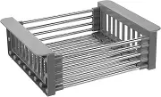 Adjustable Dish Drying Racks, Dish Organizers in Sink, Stainless Steel Dish Drainer Holders, Organizers Baskets Shelf on Counter, Telescopic Drain Basket Over Sink (Grey, Large)