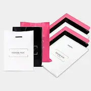 Small Thank You Bags,9x12 Plastic thank you bags, retail bags, die cut plastic bags, Shopping Bags for Boutique, Stores, Party （White 150ct, Black 150ct, Pink 130ct）