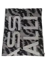 Cavalli Class Men Gray Scarf Wool Animal Logo Print Fringes Thermal Shawl Wrap