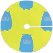 Cartoon Cute Blue Hippo Tree Skirt Christmas Decorations Round Decoration Cover Mini for Xmas Valentines Holiday 4ft Christmas