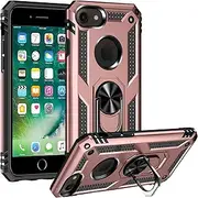 Cavor for iPhone 7/8/ 6/ 6s iPhone SE 202020/ SE 2022 Case 4.7" TPU Case PC Bumper 360° Rotation Ring Holder Kickstand Back Cover Work with Magnetic Car Mount Shockproof Protective Cover-Rose