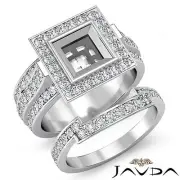 Diamond Engagement Pave Ring Bridal Sets 14k Gold White Princess Setting 2.3Ct