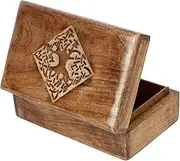 Ajuny Hand Carved Decorative Wooden Jewelry Box Celtic Centre Design Rustic Finish Keepsake Storage Travel Organizer Treasure Chest Trinket Holder Great for Gifts
