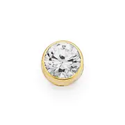 9ct Gold, Cubic Zirconia Gents Round Single Stud Earring in Clear