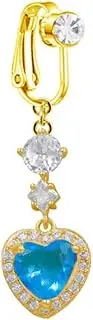 [Niaspi] CZ Heart Dangle Fake Belly Button Ring Non Piercing Clip On Belly Rings Dangling Cubic Zirconia Non-Pierced Navel Rings Fake Navel Jewelry for Women