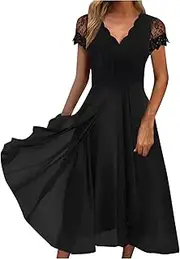 [SMIDOW] Women's A Line Chiffon Lace Mother of The Bride Dress Long Formal Evening Gown with Long Sleeves Graduation Prom Dress