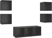5 Piece TV Cabinet Set Grey - Engineered Wood TV Unit for Living Room, Modern Entertainment Storage with Ample Space, Sturdy & Stylish Furniture for Small Spaces