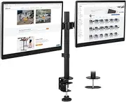 Mount-It! Dual Monitor Mount | Double Monitor Desk Stand | Two Heavy Duty Height Adjustable Arms Fit 2 Computer Screens 19 21.5 24 27 32 Inches | VESA 75 100 | Interchangeable C-Clamp and Grommet Base