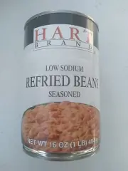 12 Cans Hart Brand Low Sodium Refried Beans 16 Oz Ea