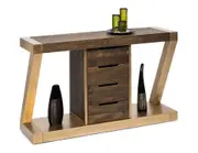 Contemporary Brass Wooden Z-Shaped Hallway Console Table with Drawers