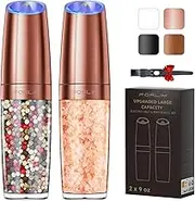 FORLIM Gravity Electric Salt and Pepper Grinder Set, Battery Powered Refillable Automatic Grinder Shakers Mill One Hand Operation Adjustable Coarseness Golden