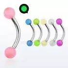 14G Surgical Steel Curved Barbell with Glow In The Dark Ball Eyebrow Ring