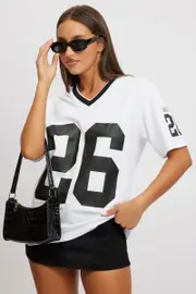 White Graphic Tee V Neck Short Sleeve - Size 14L, Women's Graphic Tee