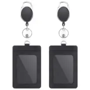 2 Pack Badge Holders and Heavy Duty Retractable Reel Clips Set, Vertical Leat...