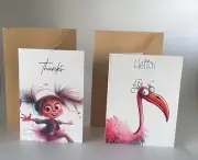 Whimsical Greeting Cards Set - Thanks & Hello with Envelopes