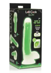 LolliCock 7" inches Glow-In-The-Dark Silicone Dildo w Balls Green