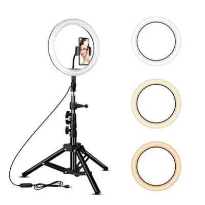 Rovtop 10 inch Ring Light with Stand Tripod, LED Circle Lights with Phone Hol...