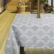 Outdoor Tablecloth with Umbrella Hole and Zipper, Patio Table Cloth,Heavyweight Stain Resistant Waterproof,60 Inch Square, Light Grey