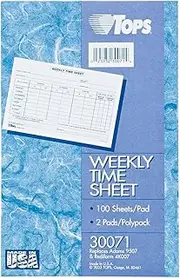 TOPS Weekly Employee Time Sheet, 8.5 x 5.5 Inches, 100 Sheets per Pad, 2 Pads/Pack (30071)
