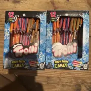 TROLLI SOUR BRITE CANDY CANES TWO 12 PACKS CHERRY/LEMON,STRAWBERRY/GRAPE,ORANGE