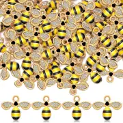 100 Pcs Bee Charms Enamel Bee Pendants Rhinestone Honeybee Jewelry Making Crafti
