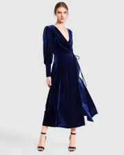 [Belle & Bloom] Current Mood Velvet Wrap Dress - Royal Blue