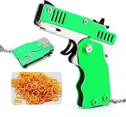 Mini Metal Rubber Band Gun, Foldable, 6 Shot with Key Ring and 60+ Rubber Bands, Rubber Band Gun, Mini Metal Folding Keychain for Shooting Games, Outdoor Activities for Children (Green)
