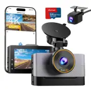 4K Dash Cam Front and Rear, Dual Dash Camera for Cars with 64G SD Card, 3" IP...