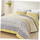 Boho Quilt Set California King, Yellow Bohemian Striped Patchwork Bedspread