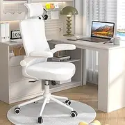 , Ergonomic Mesh Desk Chair, High Back Computer Chair- Adjustable Headrest with Flip-Up Arms, Lumbar Support, Swivel Executive Task Chair (Modern, White)